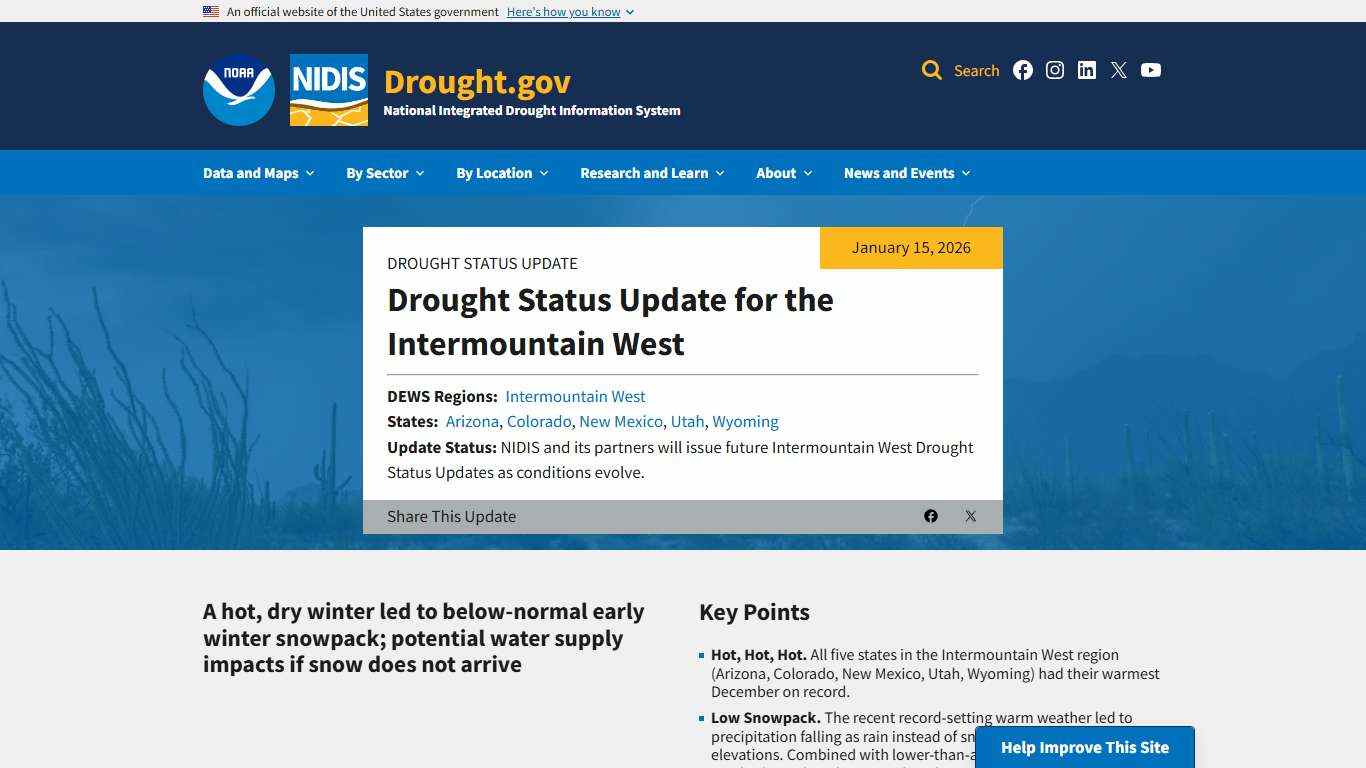 Drought Status Update for the Intermountain West | January 15, 2026 | Drought.gov