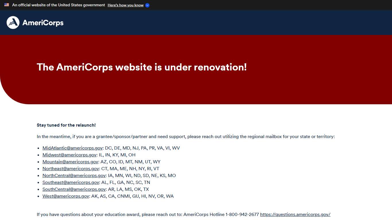 The AmeriCorps website is under renovation! | AmeriCorps